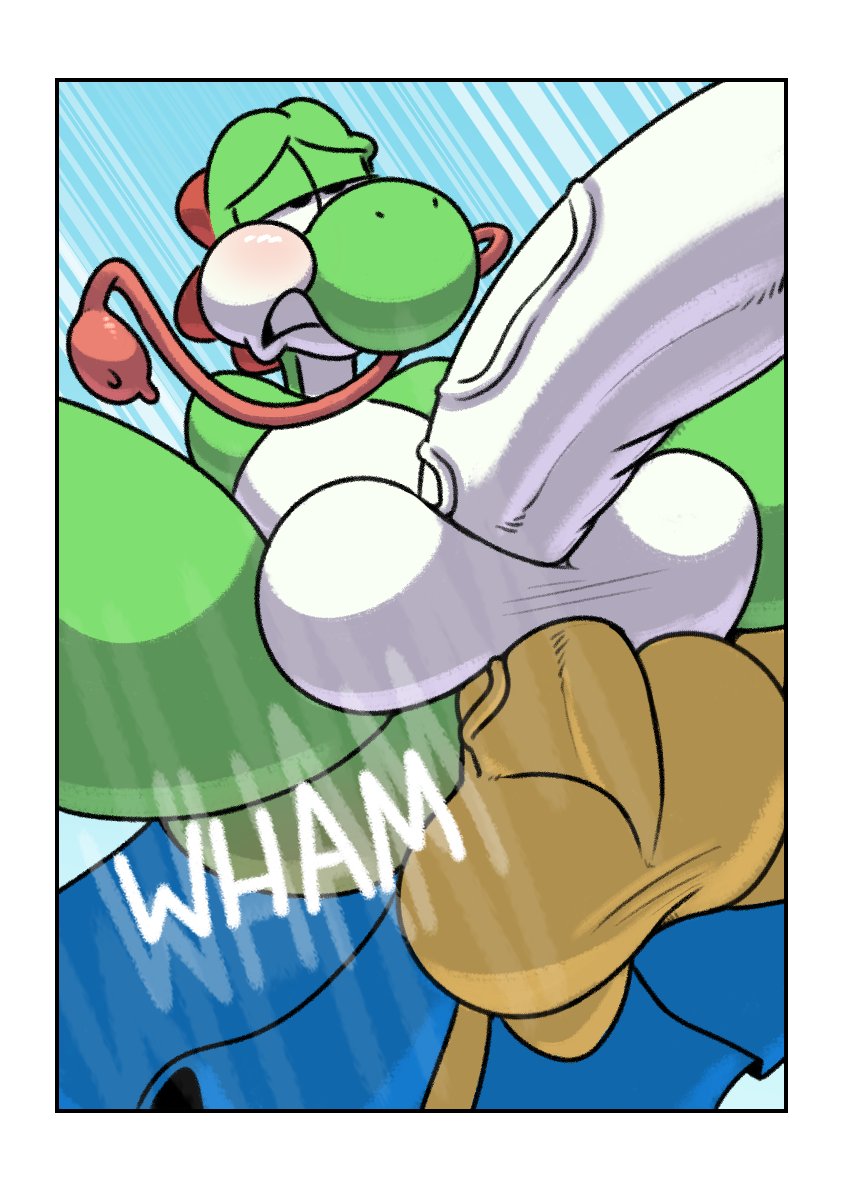 2boys anal anal_sex anthro anthro_on_anthro balls blush clothing comic comic_page duo english_text erection femboy gay genital_focus green_body green_skin green_yoshi half-closed_eyes kamek komdog komponi koopa long_tongue male male_only male_penetrated male_penetrating male_penetrating_male mario_(series) motion_lines nintendo nude onomatopoeia penetration penis protagonistsub_antagonistdom rape robe scalie sex solo_focus sound_effects super_mario_bros. text tongue video_games white_body white_penis white_skin yaoi yoshi