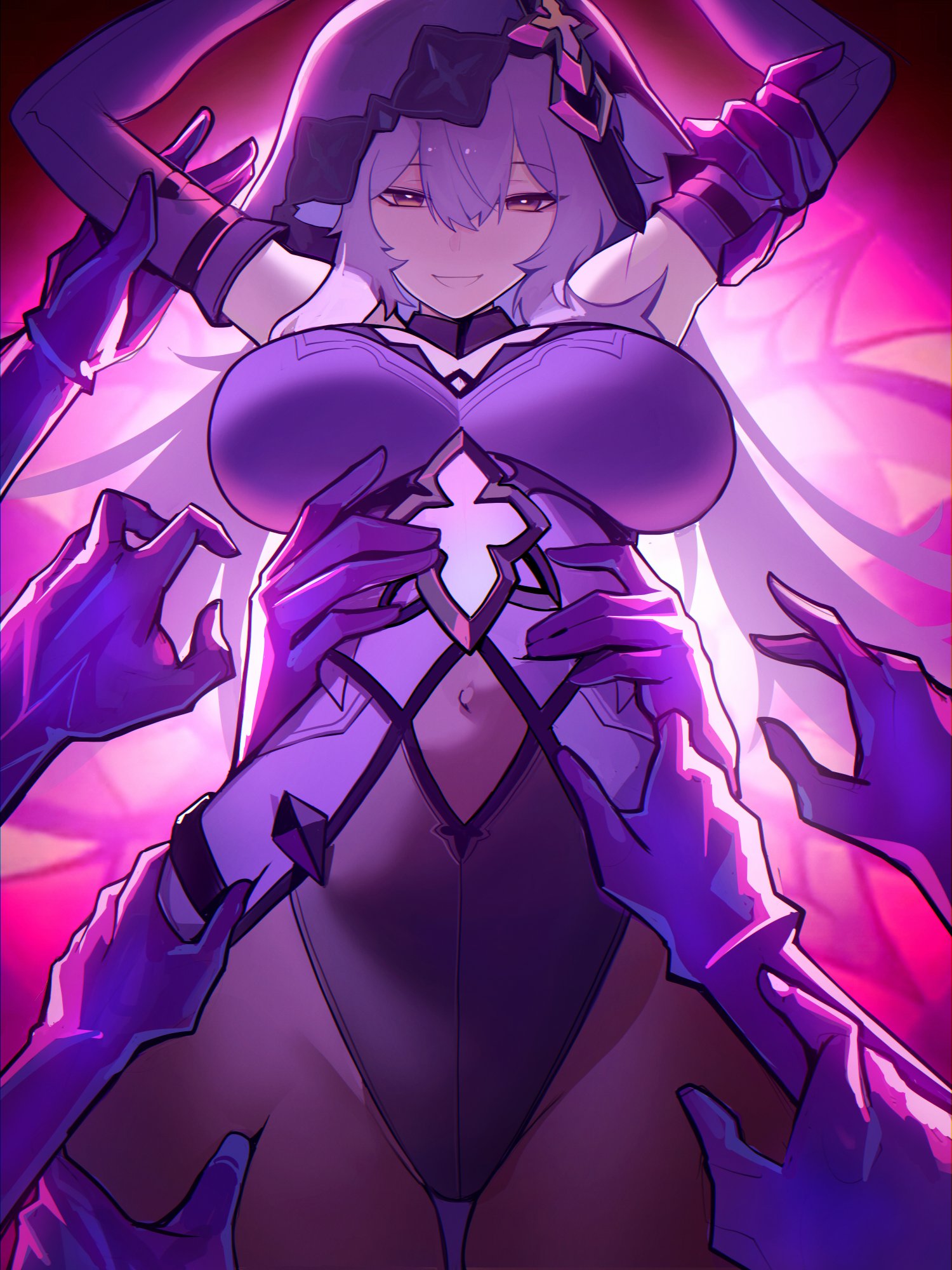 2026, below view, big breasts, black swan (honkai: star rail), distr, honkai (series), honkai: star rail, hoyoverse, huge breasts, navel, ninra, pantyhose, purple hair, tagme, thick thighs, thighs