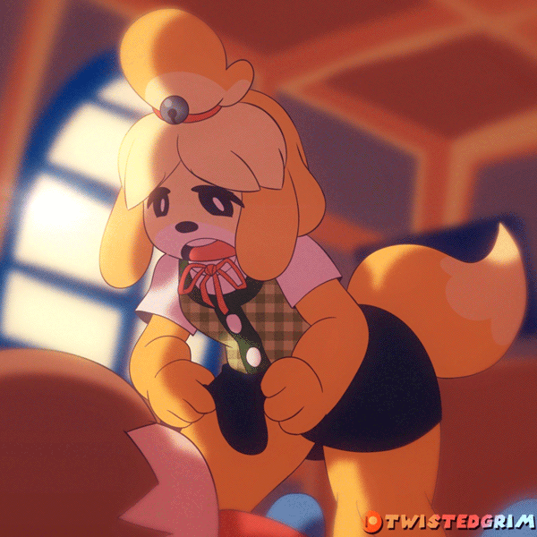 1girls, 2d, 2d animation, animal crossing, animal crossing boy, animated, anthro, bottomless, canid, canine, canis, female, female focus, fur, furry, furry female, isabelle (animal crossing), nintendo, no panties, office lady, partially clothed, presenting, presenting pussy, pussy, short playtime, skirt, skirt lift, solo focus, tail, topwear, twistedgrim, upskirt, villager (animal crossing)
