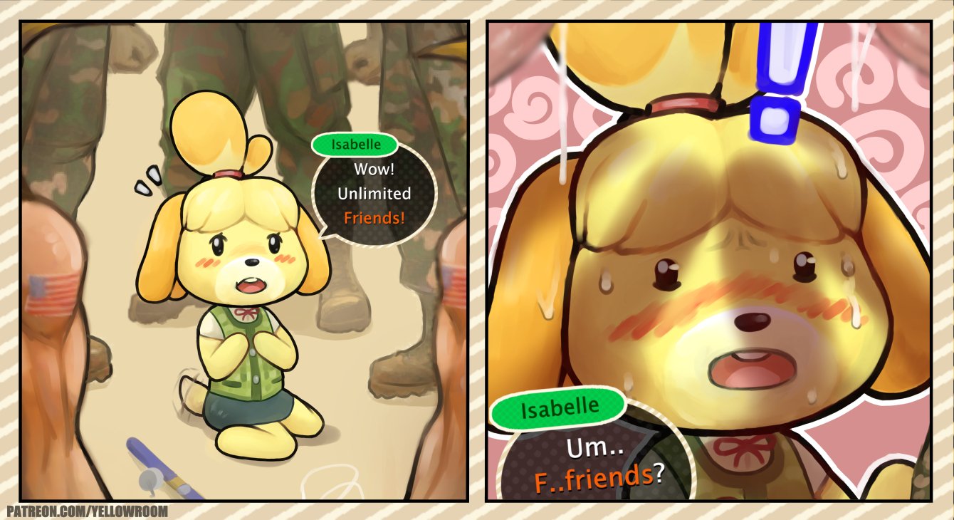 animal crossing, anthro, blush, clone, comic, crossover, dog ears, dog tail, english text, female, furry, gameplay mechanics, guile, imminent rape, isabelle (animal crossing), male, multiple boys, multiple males, nervous, nintendo, penis, penis shadow, shadow, solo focus, street fighter, super smash bros., sweat, tail, tail wagging, year request, yellowroom