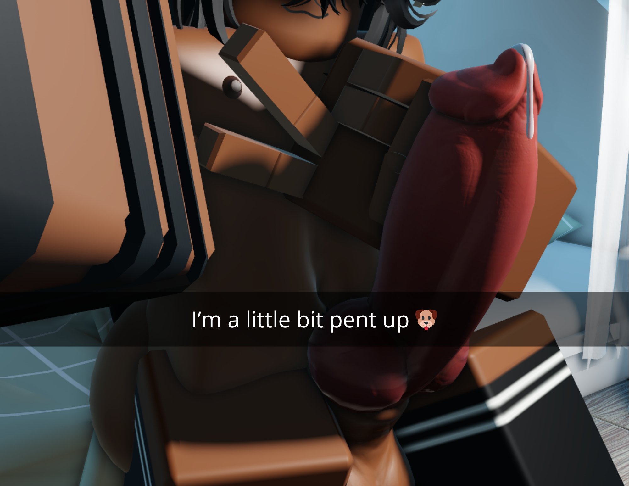 1boy, 3d, 3d (artwork), black hair, black thighhighs, canine, canine genitalia, canine penis, character request, cock, dark skin, dark-skinned femboy, dark-skinned male, dick, erect penis, erection, femboy, hair, male, male focus, male only, nitelite, oc, original character, peace sign, penis, precum, precum drip, roblox, robloxian, tagme, thighhighs