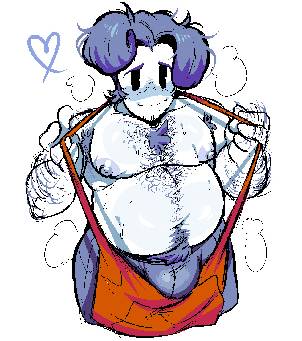 1boy, apron, bulge, bulge through clothing, chubby, chubby male, darkner, deltarune, deltarune chapter 3, gay, gay male, hairy, hairy male, heart, male, male focus, male only, mawile123, ramb (deltarune), solo, undertale (series), yaoi