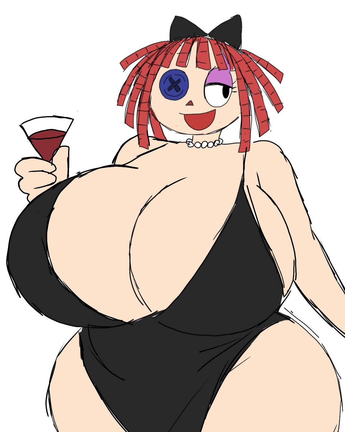 big breasts, black dress, breasts, breasts bigger than head, female, glitch productions, huge breasts, jpg, momiji (artist), ragatha (pub outfit), ragatha (the amazing digital circus), tagme, the amazing digital circus, twitter link