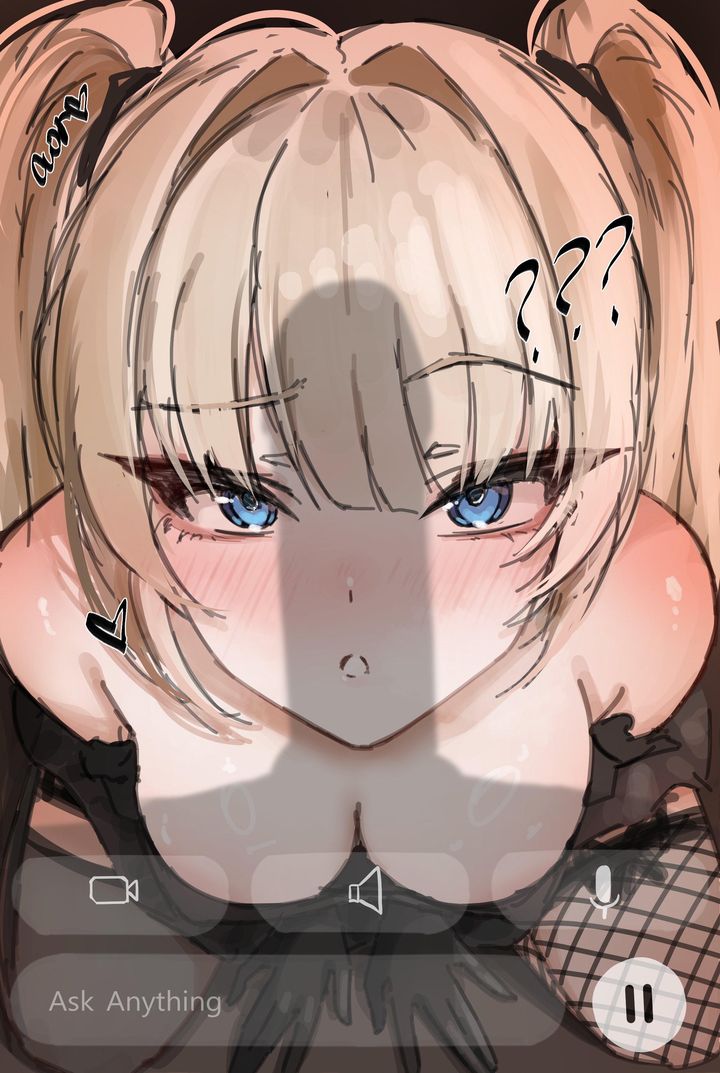 1girls, ani (twitter), aori (aori.chu), blonde hair, blue eyes, breasts, dress, female, female focus, fishnets, gloves, goth, goth girl, grok (x), grok (xai), large breasts, light skin, light-skinned female, looking at viewer, male, penis, penis shadow, pov, shadow, simple background, thick thighs, thighs, twintails, twitter, wide hips