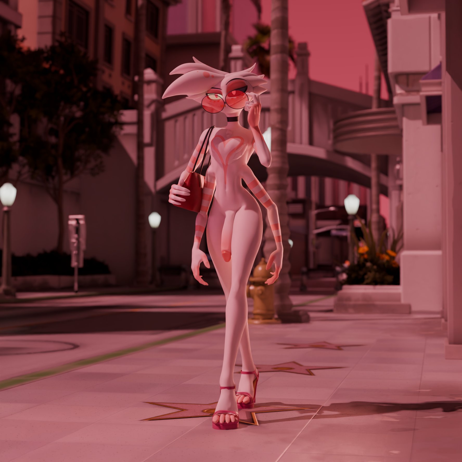 3d, 3d (artwork), 4 arms, angel dust (hazbin hotel), casual nudity, cock, fishfunk, fur, gay, glasses, hazbin hotel, male, penis, public, spider, vivienne medrano