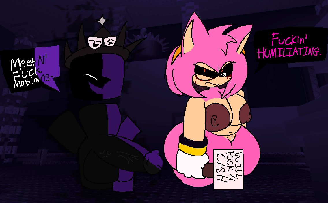 1boy 1girls afterdarkcircus angry angry_expression black_body bleeding_eyes blocky_body chubby chubby_female crown drama_mask english_text erect_penis erection female forsaken_(roblox) hedgehog hedgehog_girl holding_object holding_sign hyper_penis imminent_sex looking_at_viewer meme meme_reference mobian_(species) multicolored_body multicolored_penis noli_(forsaken) orange_headwear penis pillar_chase_2 pink_fur pink_hair prostitution purple_body red_areola red_eyes red_eyes_female roblox roblox_background roblox_game roblox_myth robloxian speech_bubble text thick_thighs thorn_(pillar_chase_2) veiny_penis white_eyes