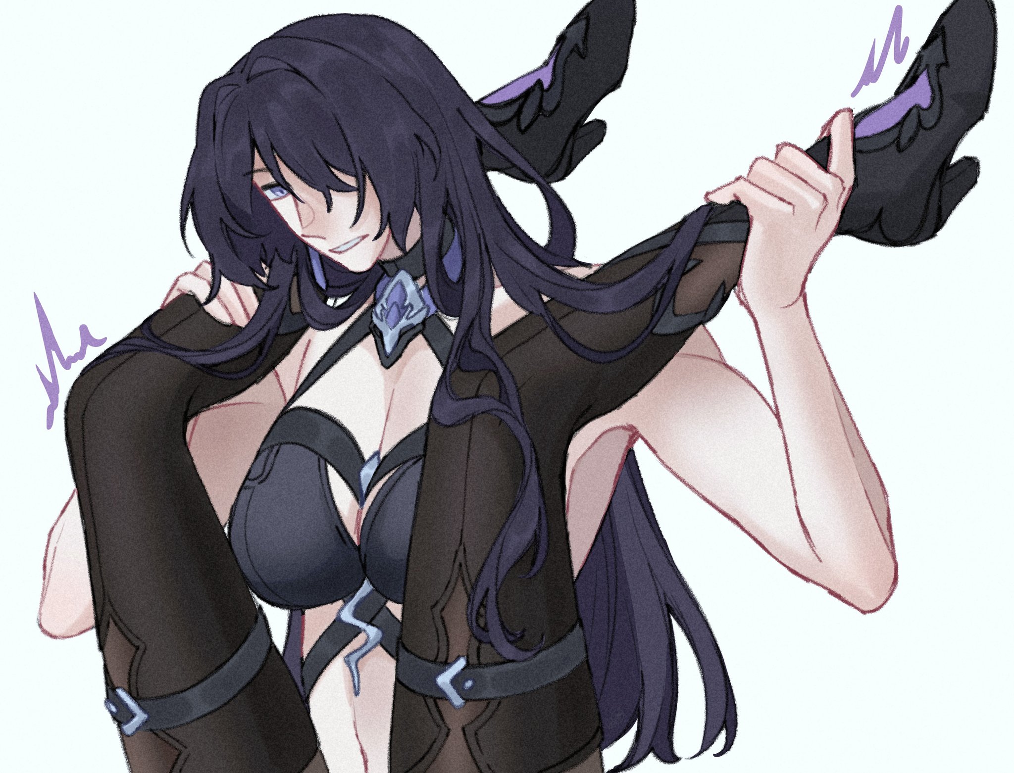 acheron (honkai: star rail), black swan (honkai: star rail), dominant female, female, female focus, futa focus, futa on female, futa only, futa with female, futadom, futanari, heels, honkai (series), honkai: star rail, hoyoverse, implied penetration, implied sex, intersex, korrithegay, legs, legs on shoulders, legs up, long hair, stockings, submissive female, yuri