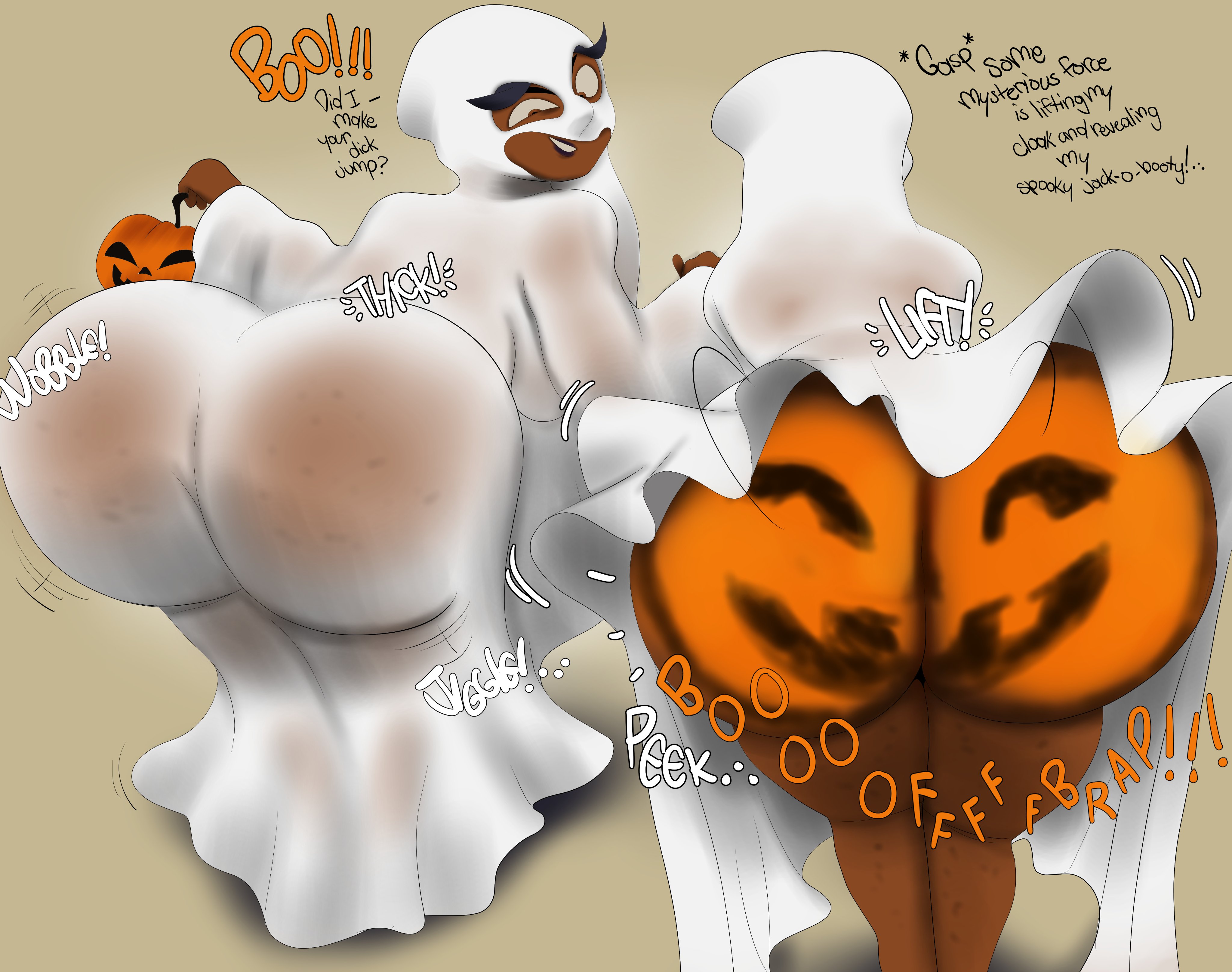 1girls, 2024, ass, ass focus, ass up, barrybbeesly, big ass, big butt, bubble butt, costume, dark skin, dark-skinned female, fart, fat ass, female, gasp, ghost, ghost costume, halloween, halloween costume, halloween theme, indian, indian female, jiggle, jiggling, jiggling ass, jiggling butt, lifting own clothes, orange ass, painted, painted ass, painted butt, pannom (barrybbeesly), presenting, presenting ass, pumpkin butt, trick or treat bag, wobble, wobbling, wobbling ass, wobbling butt