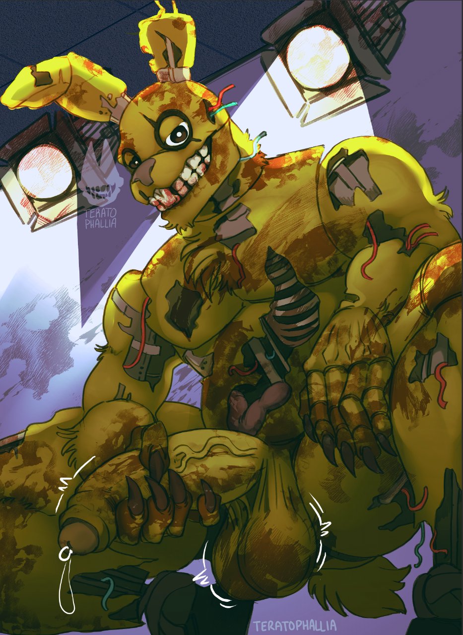 1boy, animatronic, anthro, anthro only, balls, big balls, big penis, enormous penis, five nights at freddy's, five nights at freddy's 3, foreskin, furry, furry male, furry only, gay, giant penis, huge cock, large penis, long penis, male, monster, monster boy, monster cock, monsterfucker, penis, precum, precum bubble, precum drip, precum on penis, precum string, presenting penis, solo, springtrap, springtrap (fnaf), teratophallia, uncircumcised, veiny penis