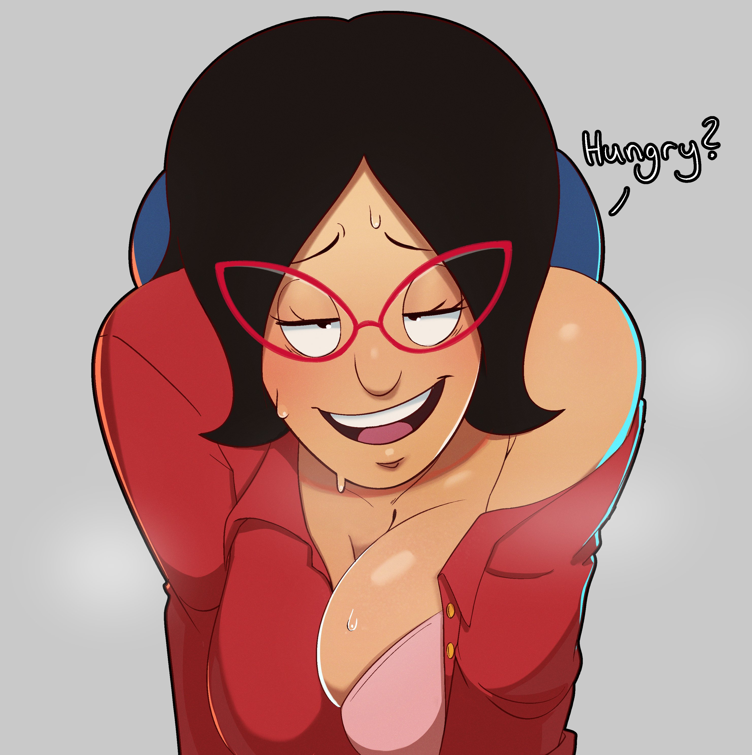 1girls, 20th century fox, 20th century studios, big breasts, black hair, bob's burgers, breasts, disney, female, fox corporation, glasses, horny, horny female, light skin, light-skinned female, linda belcher, long hair, looking at viewer, mature, mature female, milf, mother, red glasses, solidusfs, wilo productions
