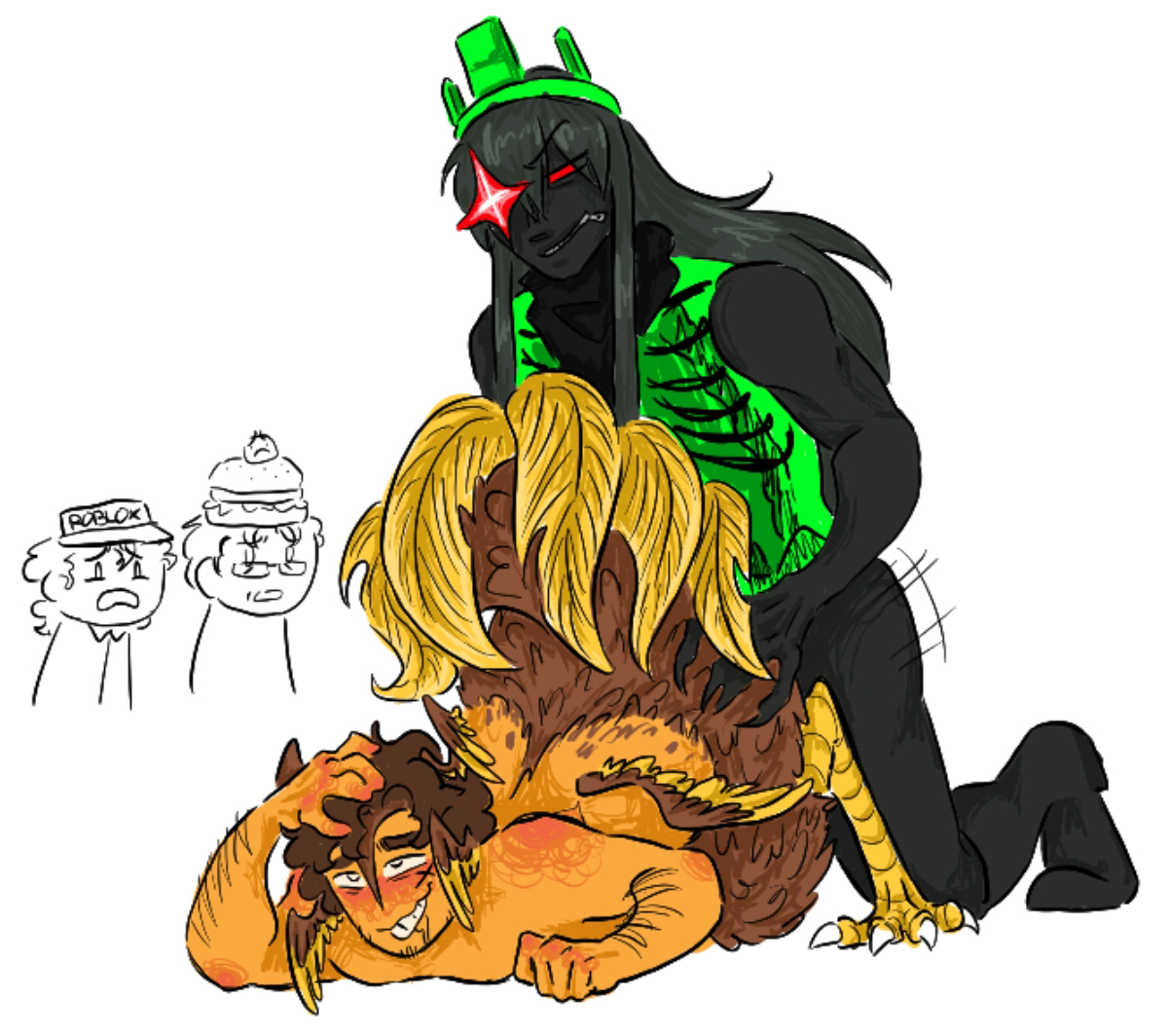 1x1x1x1, 1x1x1x1 (forsaken), backshots, being watched, black body, chichen, chicken, chicken legs, chubby, chubby male, fat, fat male, feathered tail, feathers, forsaken, forsaken (roblox), gay, gay sex, green body, male, public, see-through body, shedletsky, shedletsky (forsaken), skeleton, subkit123, two men, visible skeleton, watching, wings, yaoi