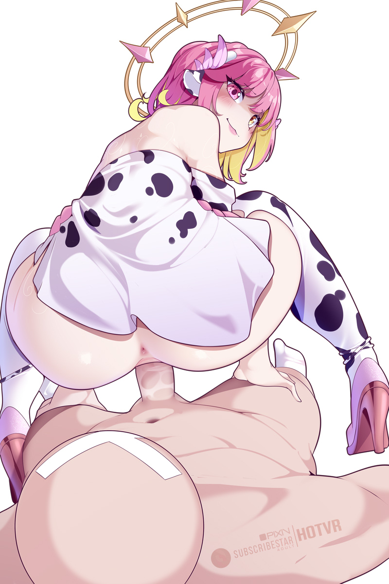 1boy :3 ahoge animal_ears animal_print anus artist_name blonde_hair blush closed_mouth colored_inner_hair commentary cow_ears cow_print cow_print_thighhighs cowgirl_position dress english_commentary female halo heterochromia high_heels highres hot_vr hotvr indie_virtual_youtuber leaning_forward lumi_moon male medium_hair multicolored_hair penis pink_eyes pink_hair pink_lips pink_shoes pixiv_username print_thighhighs pussy reverse_cowgirl_position sex sex_from_behind shoes simple_background smile solo_focus straddling subscribestar_username thighhighs thighs two-tone_hair uncensored vaginal_penetration virtual_youtuber white_background white_dress white_thighhighs yellow_eyes yellow_halo