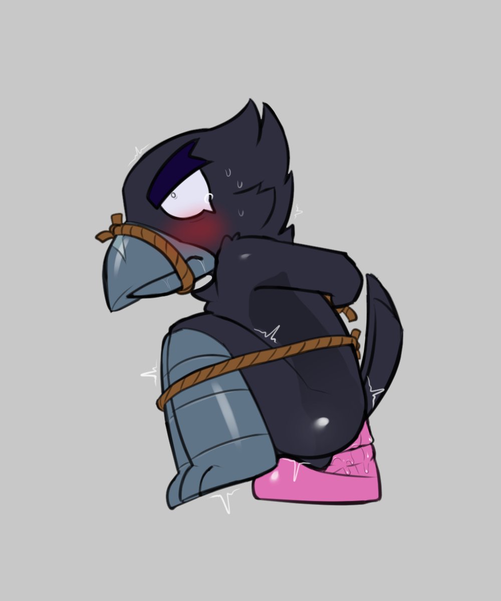 1boy avian avian_humanoid brawl_stars crow crow_(brawl_stars) dildo male penetrable_sex_toy penetration pink_dildo sex_toy shy solo solo_male tied_up