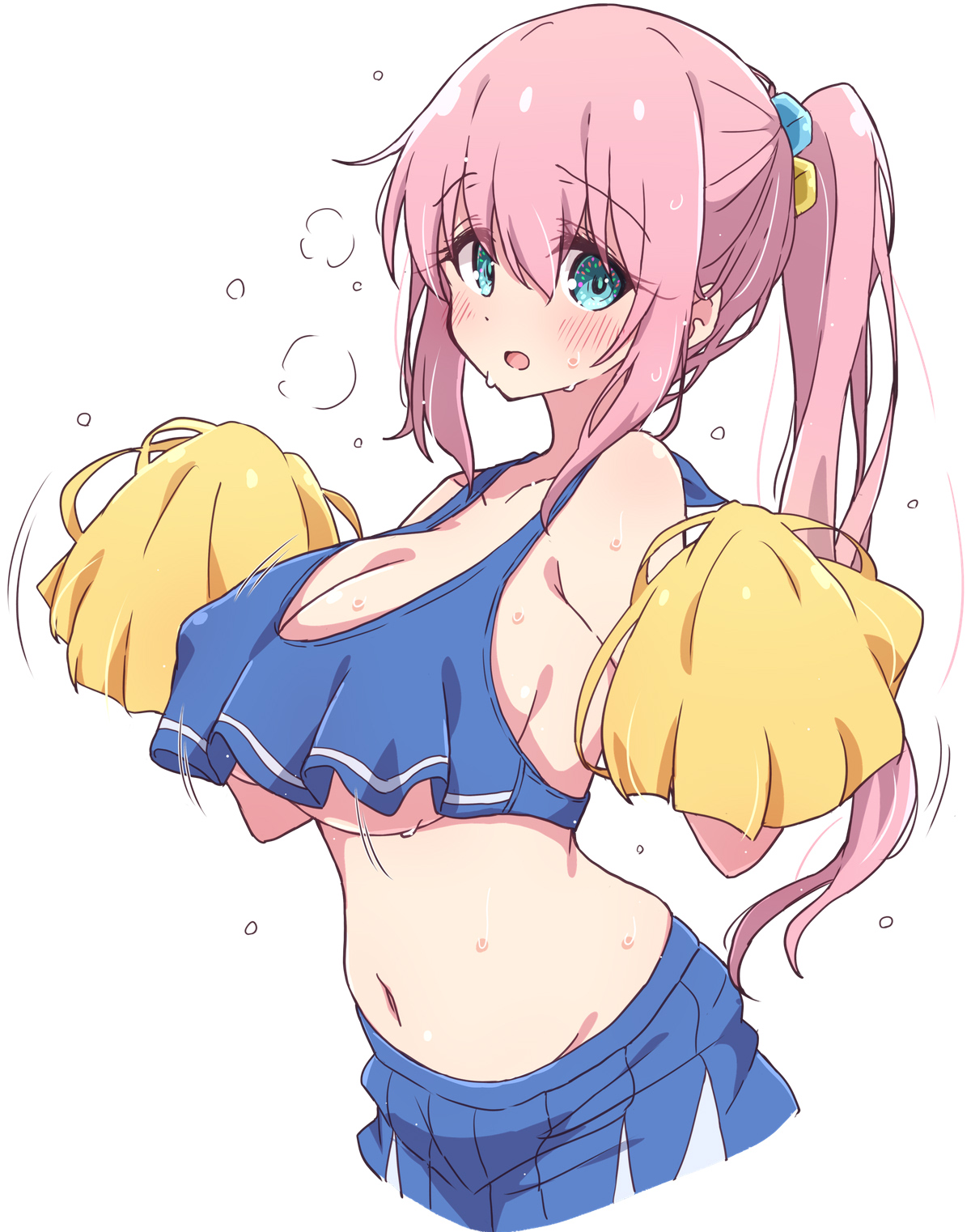 1girls, artist request, big breasts, bocchi the rock!, breasts, cheerleader, covered breasts, crop top, crop top overhang, cropped shirt, female, gotou hitori, halter top, halterneck, pom poms, tagme