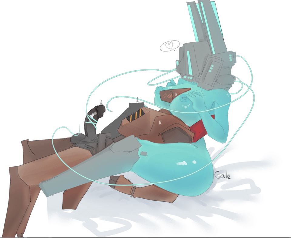 1boy, 1girls, artist signature, ass, big ass, big breasts, blush, breasts, female, femdom, galeforcekid, hands on breasts, head between breasts, heart symbol, male, mindflayer (ultrakill), nipples, penis, robot, straight, streetcleaner (ultrakill), tagme, teal skin, tentacle, tentacle sex, tentacles, ultrakill