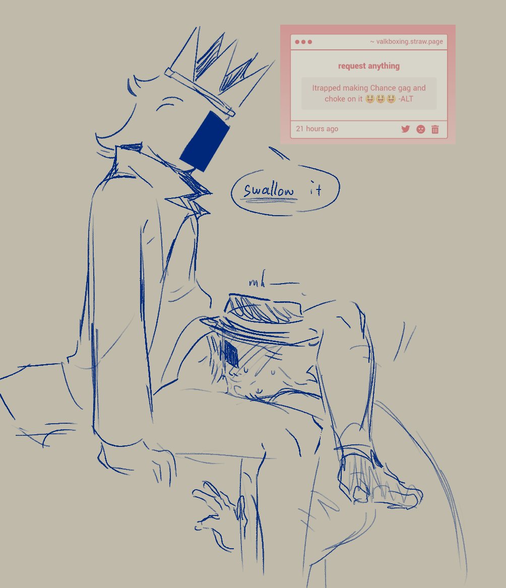 2boys, blowjob, censored face, chance (forsaken), coffindiner, crown, duo, forsaken (roblox), gagging, gagging on penis, gay, glasses, hat, headwear, itrapped (forsaken), male, no color, penis, roblox, roblox game, robloxian, strawpage request, sucking penis, sweat, sweating, tagme, text, text bubble