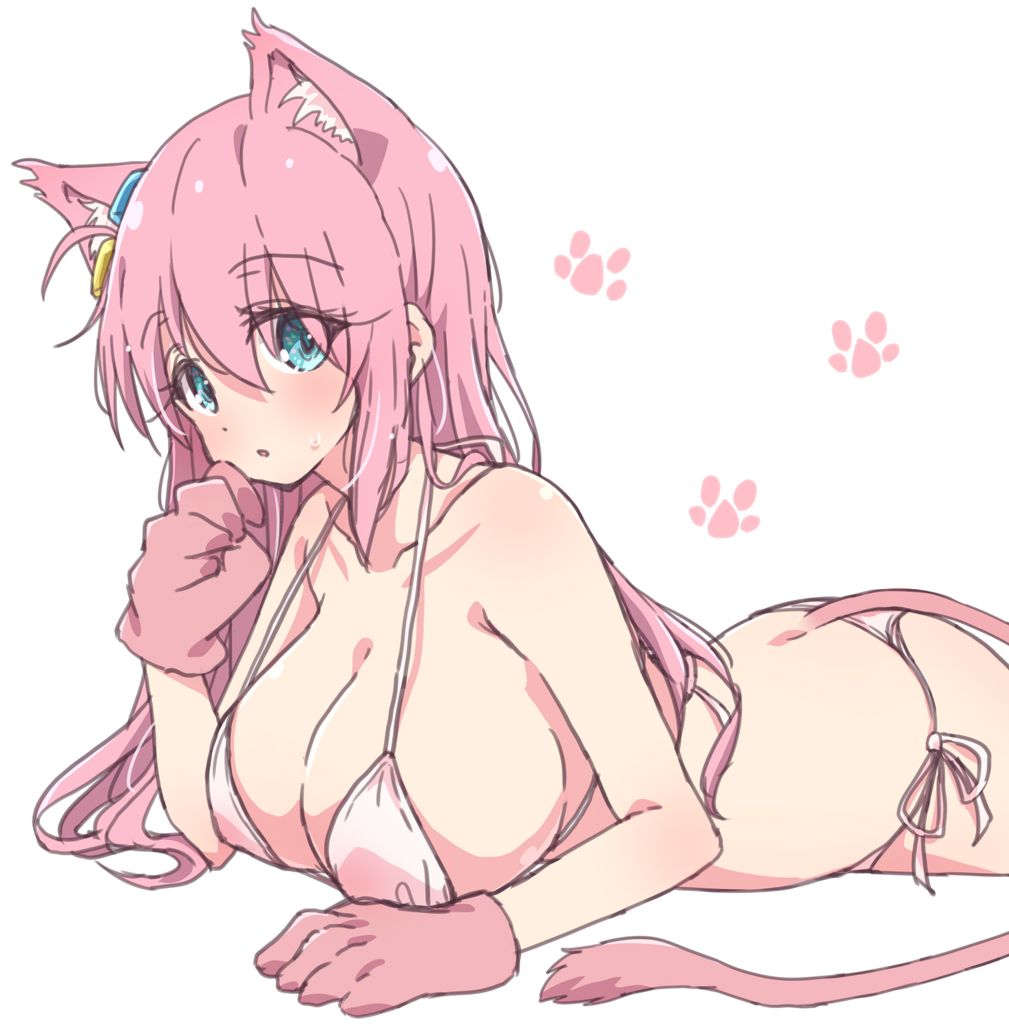 1girls, big breasts, bikini, bocchi the rock!, bra, breasts, cat girl, catgirl, female, gotou hitori, melty pot, neko, panties, tagme, tail