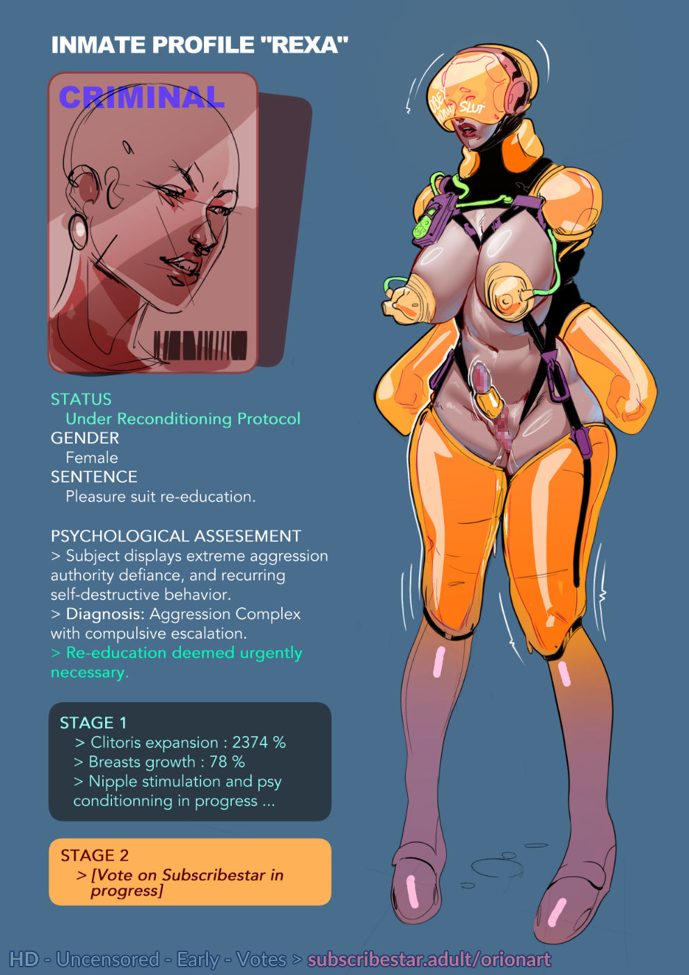 body modification, breast expansion, breast growth, breast growth (enlargement), breasts, clitoris, clitoris growth, expansion, female, genital growth, huge clitoris, milking machine, mind alteration, mind break, orionart, puffy pussy, pump, pussy, restrained, transparent clothing