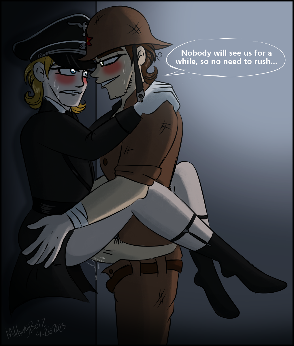 against_wall anal anal_sex blonde_hair blue_eyes brown_hair gay gay_anal historical history light-skinned_male light_skin male male/male male_only military military_uniform militaryboiz nazi nazi_uniform peaked_cap soviet ss_uniform world_war_2 ww2