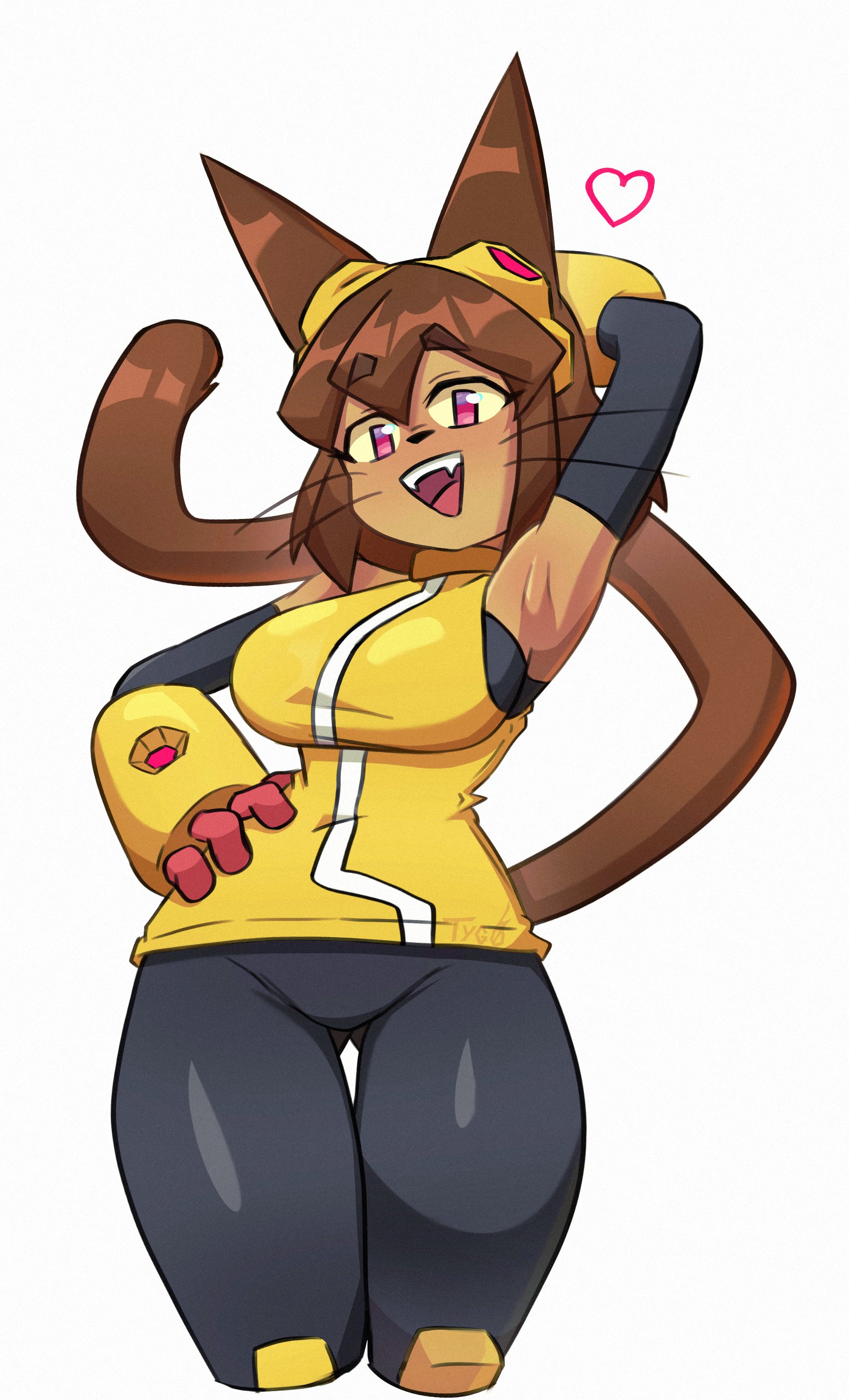cat ears, cat tail, cat whiskers, clothed female, cute, female, female only, gameoverse, kit (gameoverse), solo, thighs, tygollyne
