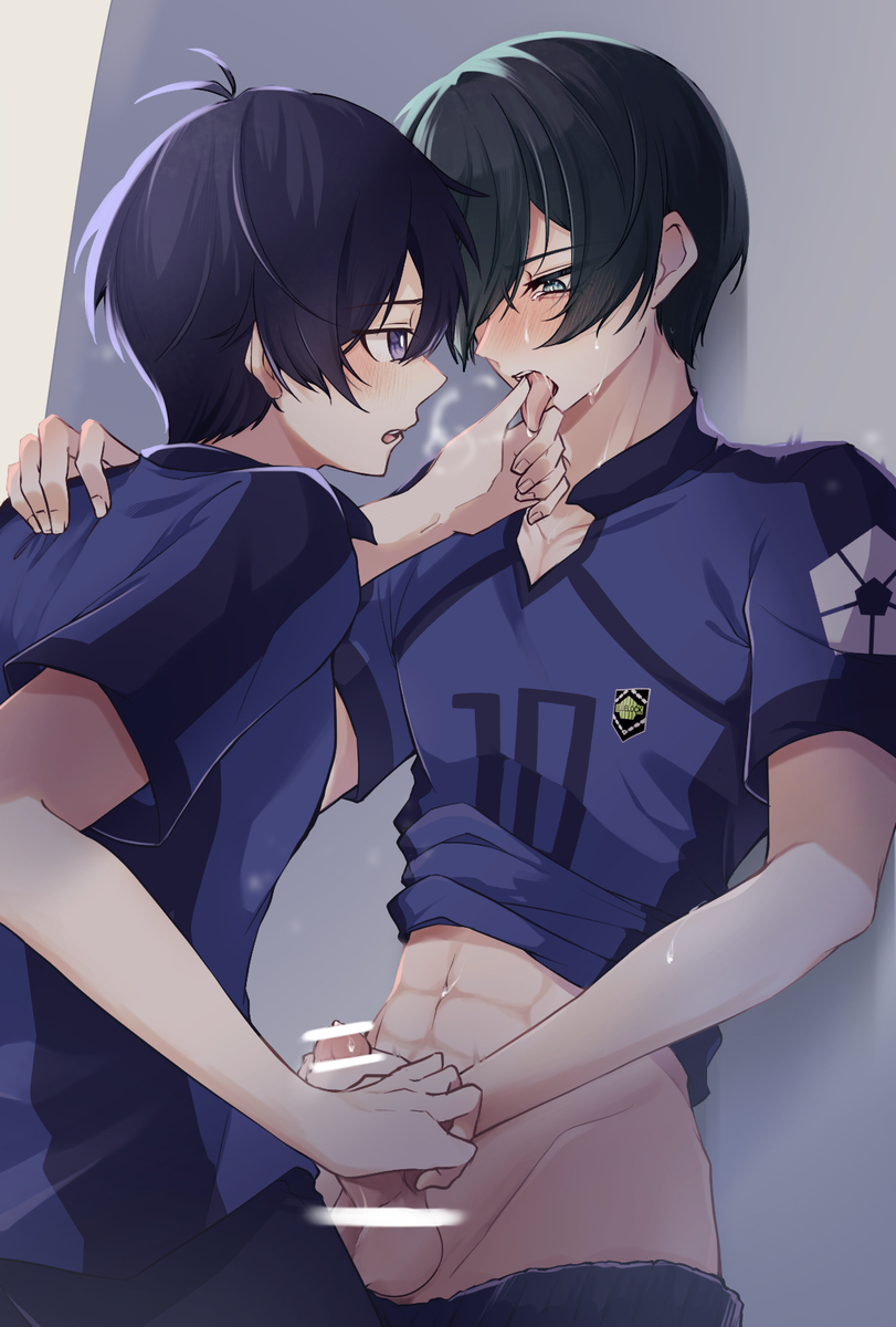 abdomen, abs, blue lock, breath cloud, breathing heavily, drool string, drooling, femboy, femboy on male, gay, gay male, gay sex, handjob, isagi yoichi, itoshi rin, jerking off, jerkingoff, jerkingoff another, male, male only, male/male, masturbating, masturbating other, masturbation, pink penis, pleasure face, rivals, teammates, tears, tears in eyes, tears of pleasure, teasing, thumb in mouth, tongue out, uniform, yaoi