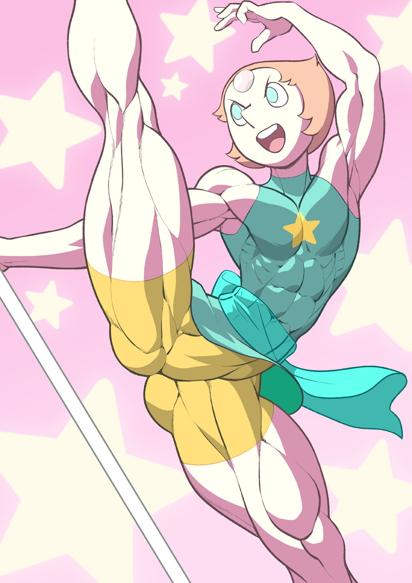 1girls, abs, armpits, ass, breasts, cartoon network, clothed, extreme muscles, female, female only, fighting stance, flat chest, flexible, gem (species), large ass, leg up, long legs, muscles, muscular, muscular female, muscular legs, pearl (steven universe), pokkuti, pose, solo, source request, spread legs, standing split, steven universe, strawberry blonde hair, thick thighs, vertical splits, wide hips