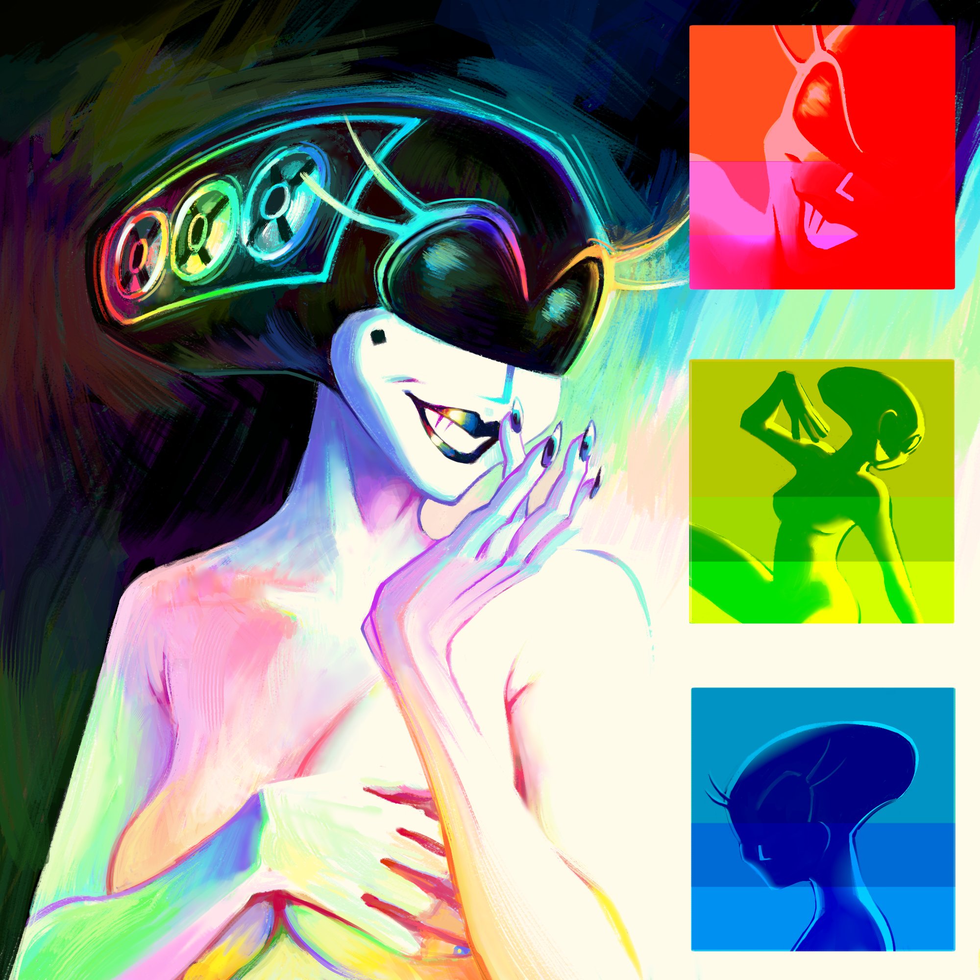 1girls, areolae, arm covers breast, breasts, censored, censored breasts, computer, deltarune, deltarune chapter 2, female, female humanoid, female only, goes hard, handbra, highres, humanoid, naked, naked female, non-human, queen (deltarune), rgb lighting, robot, robot girl, robot humanoid, scallybag01, undertale (series)