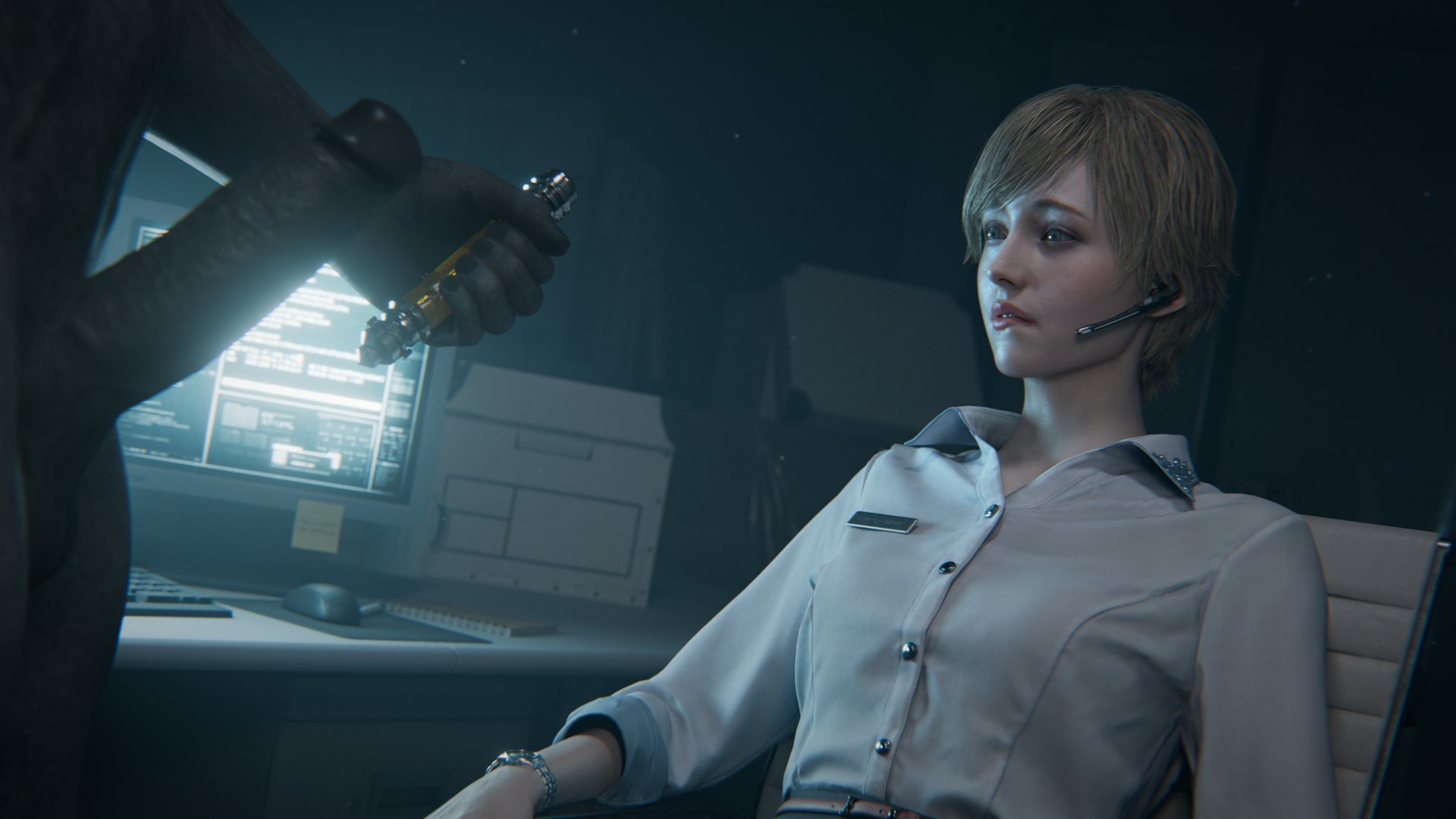 1boy, 1girl, 1girls, 1male, 3d, 3d (artwork), balls, ballsack, bitting lip, blender, blender (software), blender cycles, blonde, blonde female, blonde hair, blonde hair female, blue eyes, bluelight, capcom, cock, female, female focus, huge cock, huge penis, large cock, large penis, male, medium hair, monster, monster on female, mr x, penis, resident evil, resident evil 9: requiem, sherry birkin, short hair, testicles, tyrant, vein, veins, veiny, veiny penis