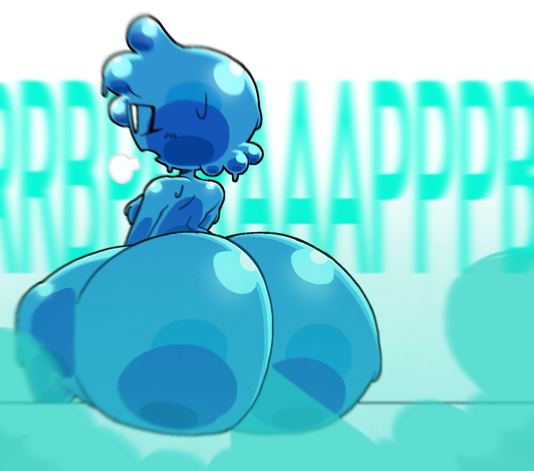 2d, ass, big ass, chloe (mrpotato123 ), fart, fart cloud, fart everywhere, fart fetish, farting, female, gassy, gassy female, mrpotato123 , round ass, round butt, simple background, sitting, slime girl, tagme