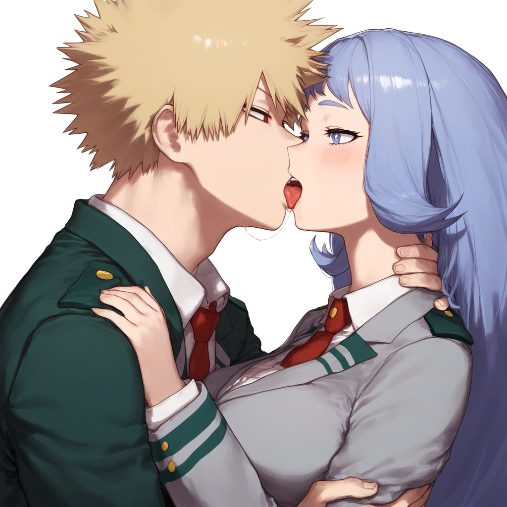 1boy 1boy1girl 1girl1boy 1girls ai_generated artist_name artist_request blonde_hair blonde_hair blonde_hair_male blonde_male blue_eyes blue_hair blue_hair_female dominant_male female french_kiss katsuki_bakugou kissing kissing muscular muscular_male my_hero_academia nejire_hado red_eyes romantic romantic_ambiance romantic_couple submissive_female tongue tongue_out u.a._school_uniform