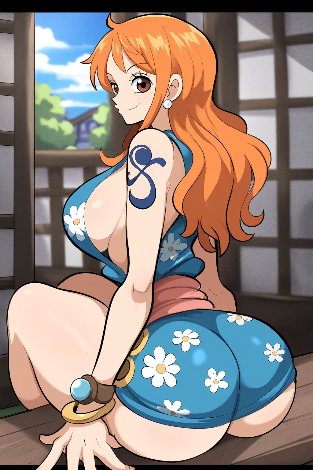 ai_generated ass big_ass female female_only kimono large_breasts mullon nami nami_(one_piece) novelai one_piece orange_hair wano_country