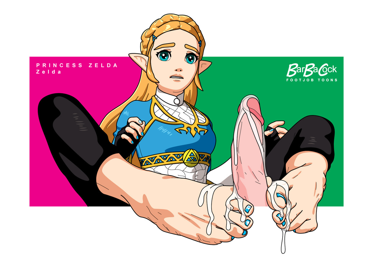 barbacock, blonde hair, blue eyes, blue nail polish, blue nails, blue toenails, breath of the wild, cum, cum between toes, cum on feet, cum on toes, feet, female, foot fetish, foot focus, footjob, male, nail polish, painted nails, penis, princess zelda, the legend of zelda, toes, zelda (breath of the wild)