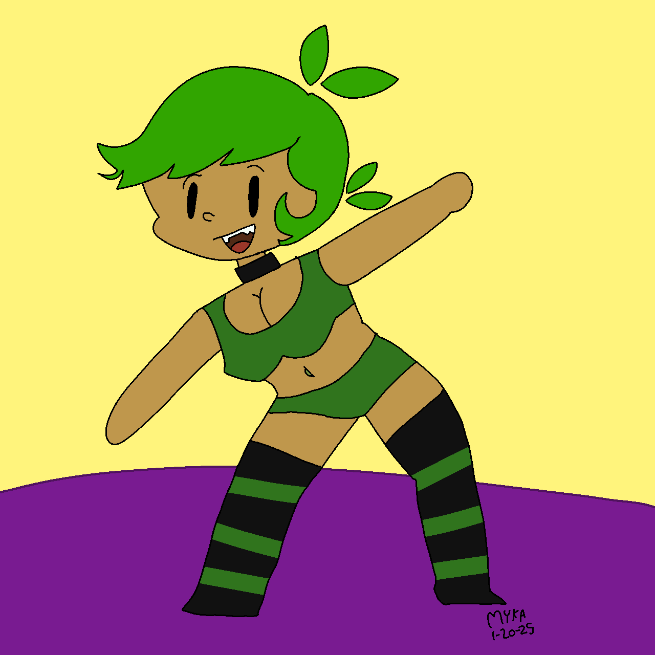 battle_for_dream_island bfdi bfdia brown_skin dark-skinned_female green_hair happy happy_female leafy_(bfdi) nsfwmyka object_show object_show_community object_shows underwear