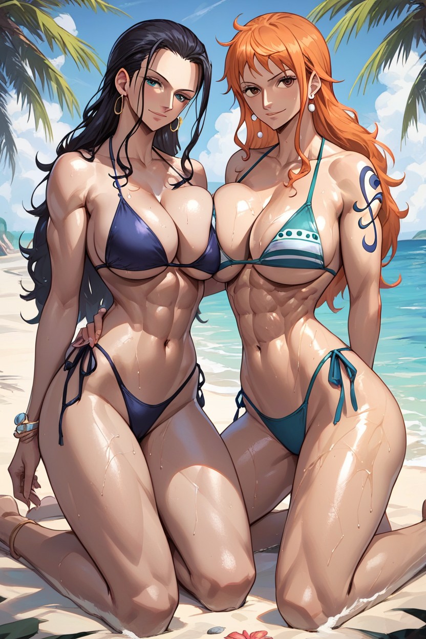 2girls ai_generated bikini clothing female female_only nami_(one_piece) nico_robin one_piece ray555