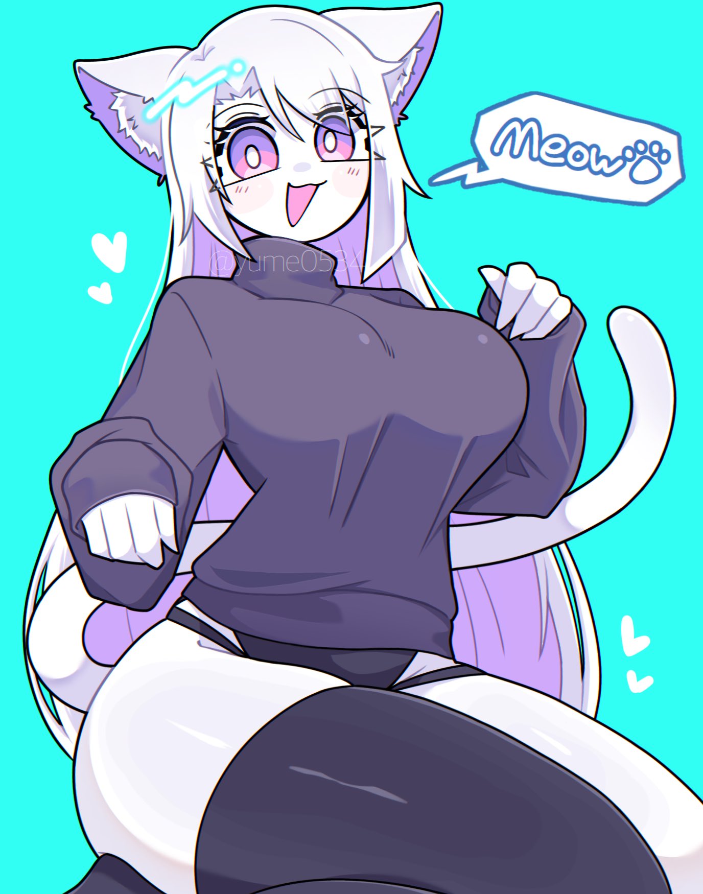 anthro, breasts, female, looking at viewer, oc, original character, purple eyes, sana (yume0534), tagme, tagme (character), thighs, white fur, white hair, yume0534