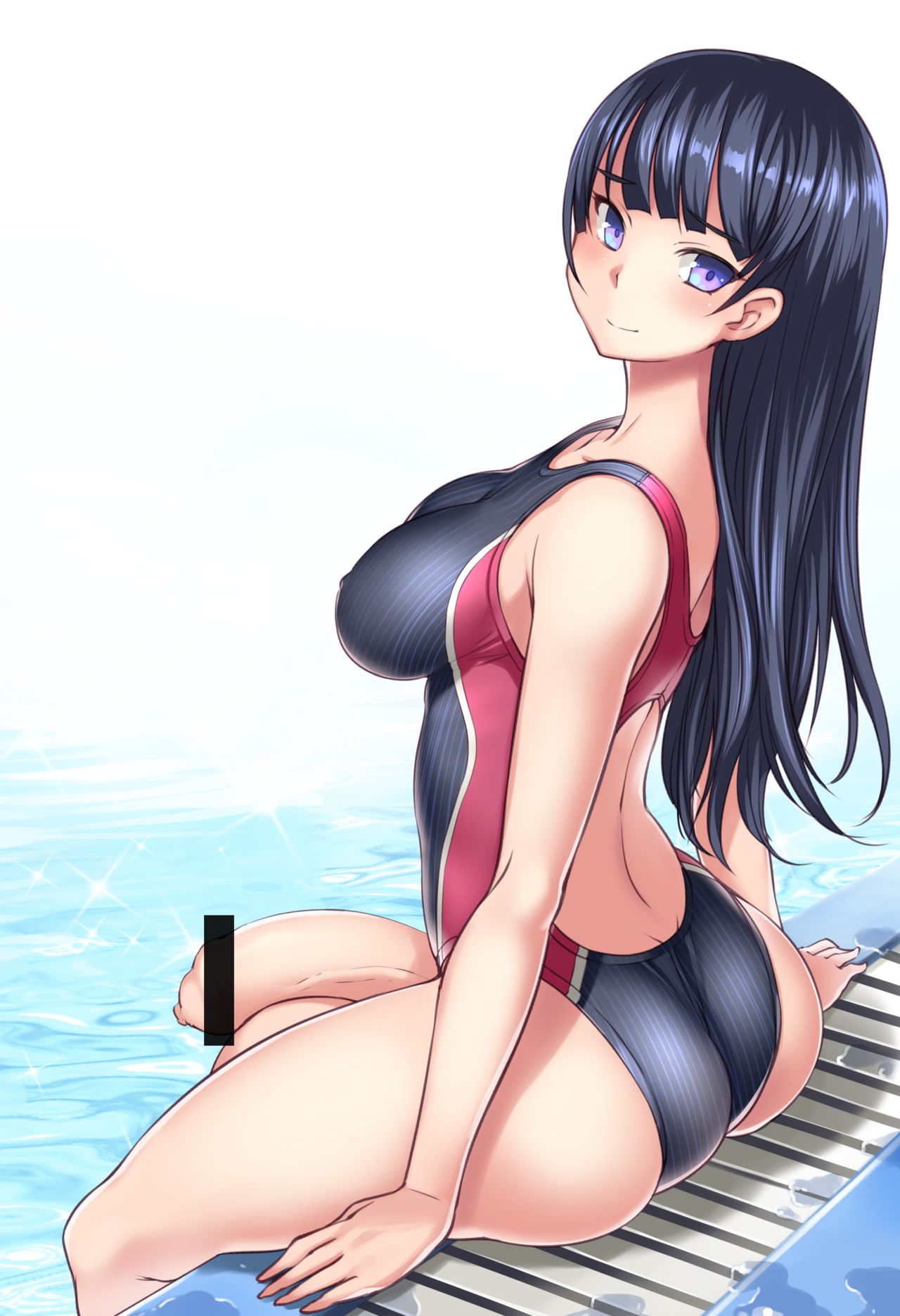 1futa, balls, bar censor, bosshi, censored, futanari, intersex, penis, swimsuit, testicles
