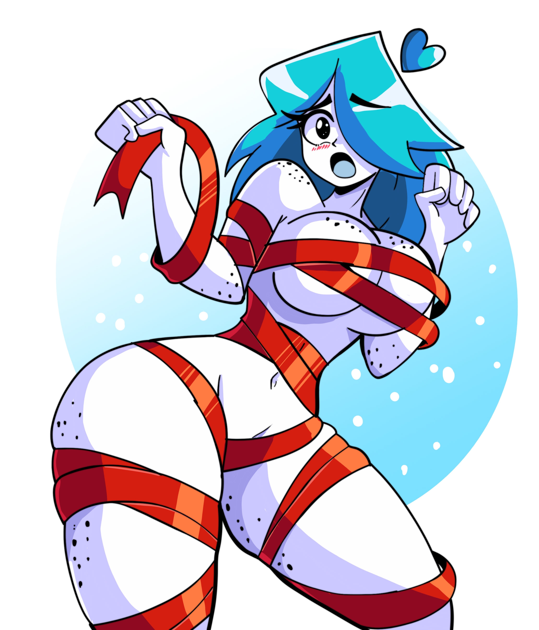 1girls, big breasts, christmas, nahzo, nerida (inacmaster), nude, nude female, ribbon bondage, solo, solo female, tagme, thick thighs, wide hips