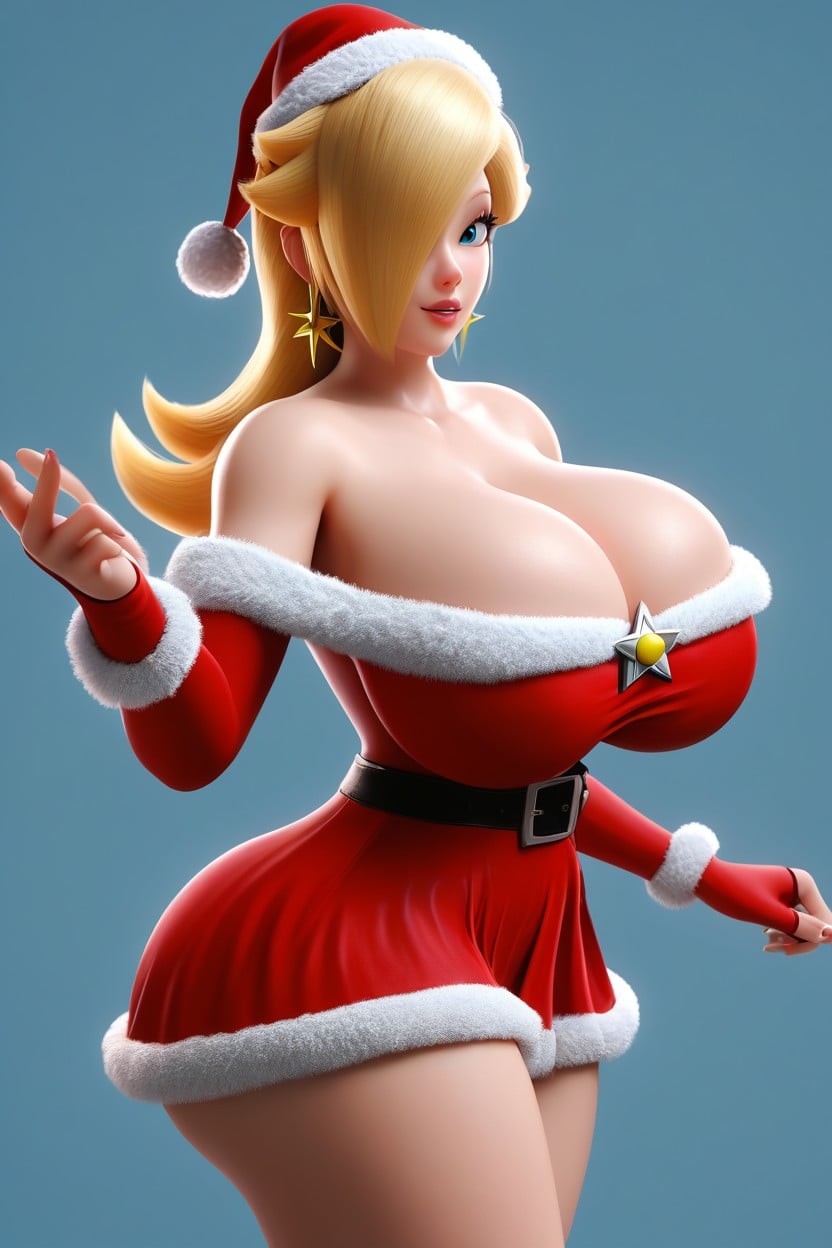3d, ai generated, big ass, big breasts, christmas, christmas outfit, cute, eyes blue, female, female only, girl1, hair blonde, mario (series), nintendo, princess rosalina, princess rosalina (movie), ravenomega, rosalina, sexy body, sexy female, solo woman, super mario bros., super mario galaxy, super mario galaxy (2026 film), tight dress, voluptuous