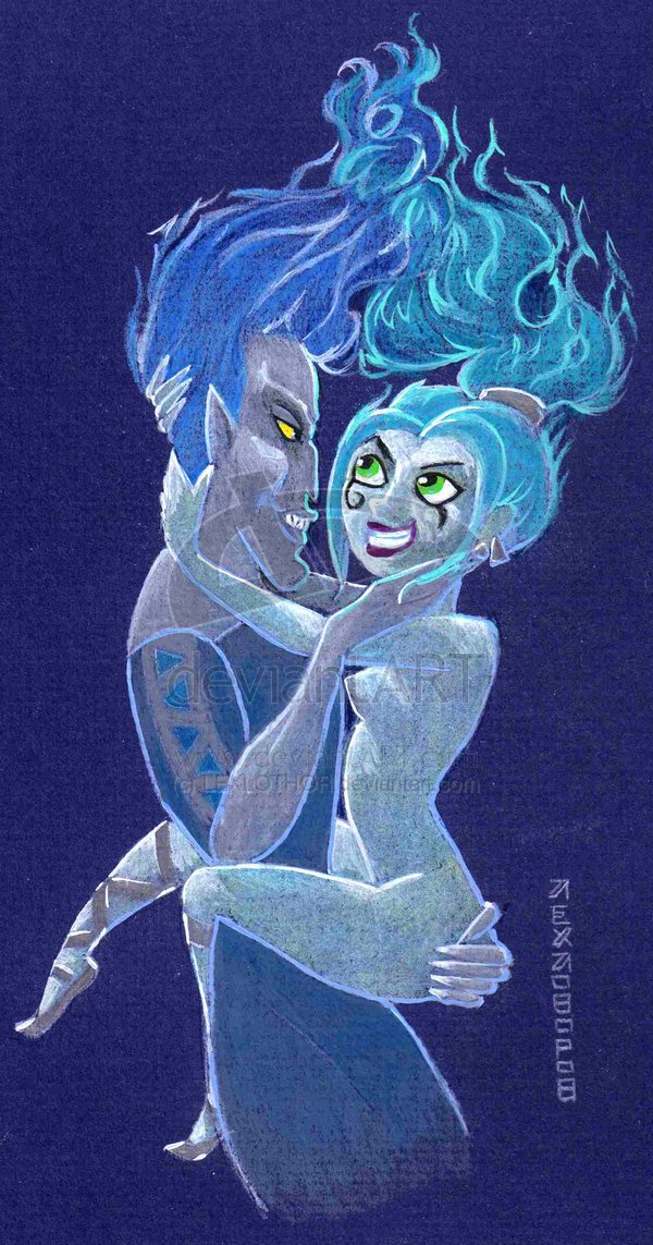 blue_fire crossover danny_phantom disney ember_mclain female fiery_hair fire hades_(hercules) hercules_(disney) nickelodeon nipples straight_hair tagme