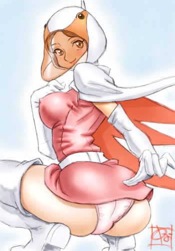 1girls artist_request ass boots breasts female gatchaman gloves helmet human jun_the_swan large_breasts light-skinned_female light_skin lowres panties pantyshot signature skirt squat squatting superheroine underwear visor