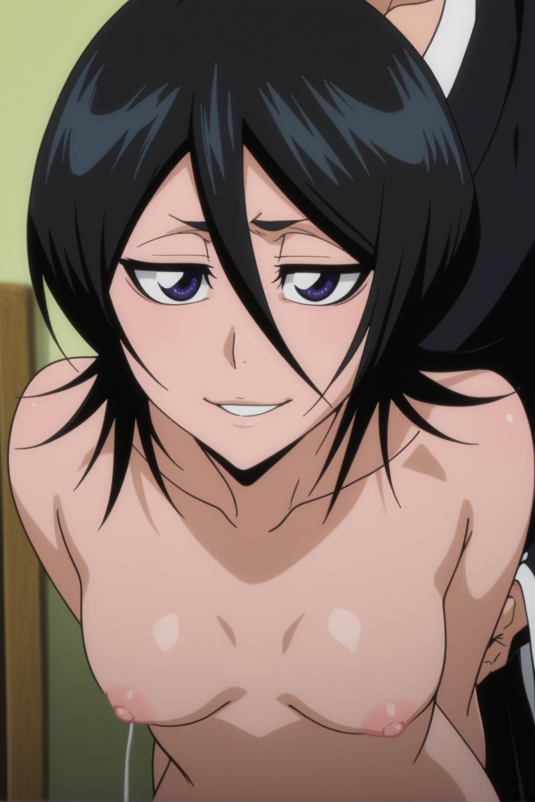 1girls, ai generated, black hair, bleach, breasts, female, from behind, kuchiki rukia, naked, naked female, nude, nude female, petite, small breasts