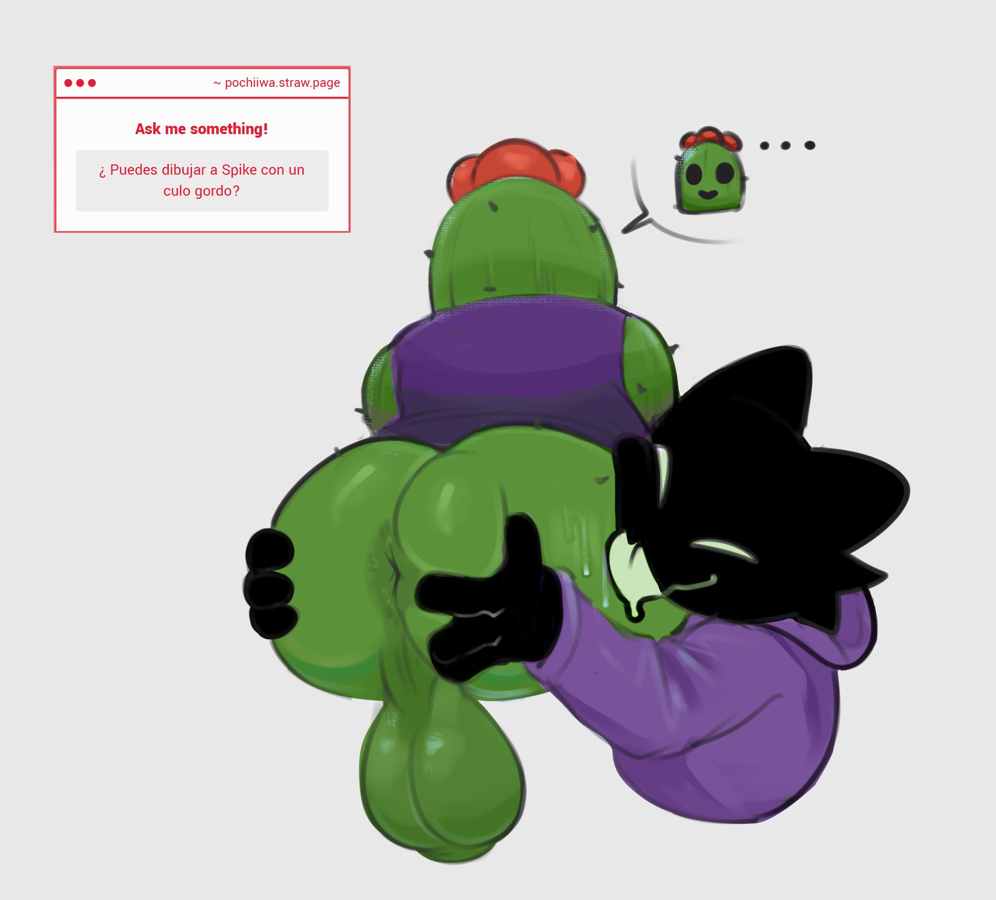 2boys, anthro, anus, ass, ass focus, ass grab, balls, ballsack, bfad, big ass, big butt, black body, brawl stars, breasts, bubble ass, bubble butt, cactus, cactus humanoid, closed eyes, duo, felid, feline, gay, genitals, green body, green eyes, green skin, green tongue, huge ass, huge butt, humanoid, licking ass, male, male only, male/male, oc, original character, plant, plant boy, plant humanoid, pochiiwa, small breasts, smile, smooth skin, spanish text, spike (brawl stars), spikes, spikes (anatomy), straw.page, sweater, testicles, tongue, tongue out, topwear, topwear only, video games
