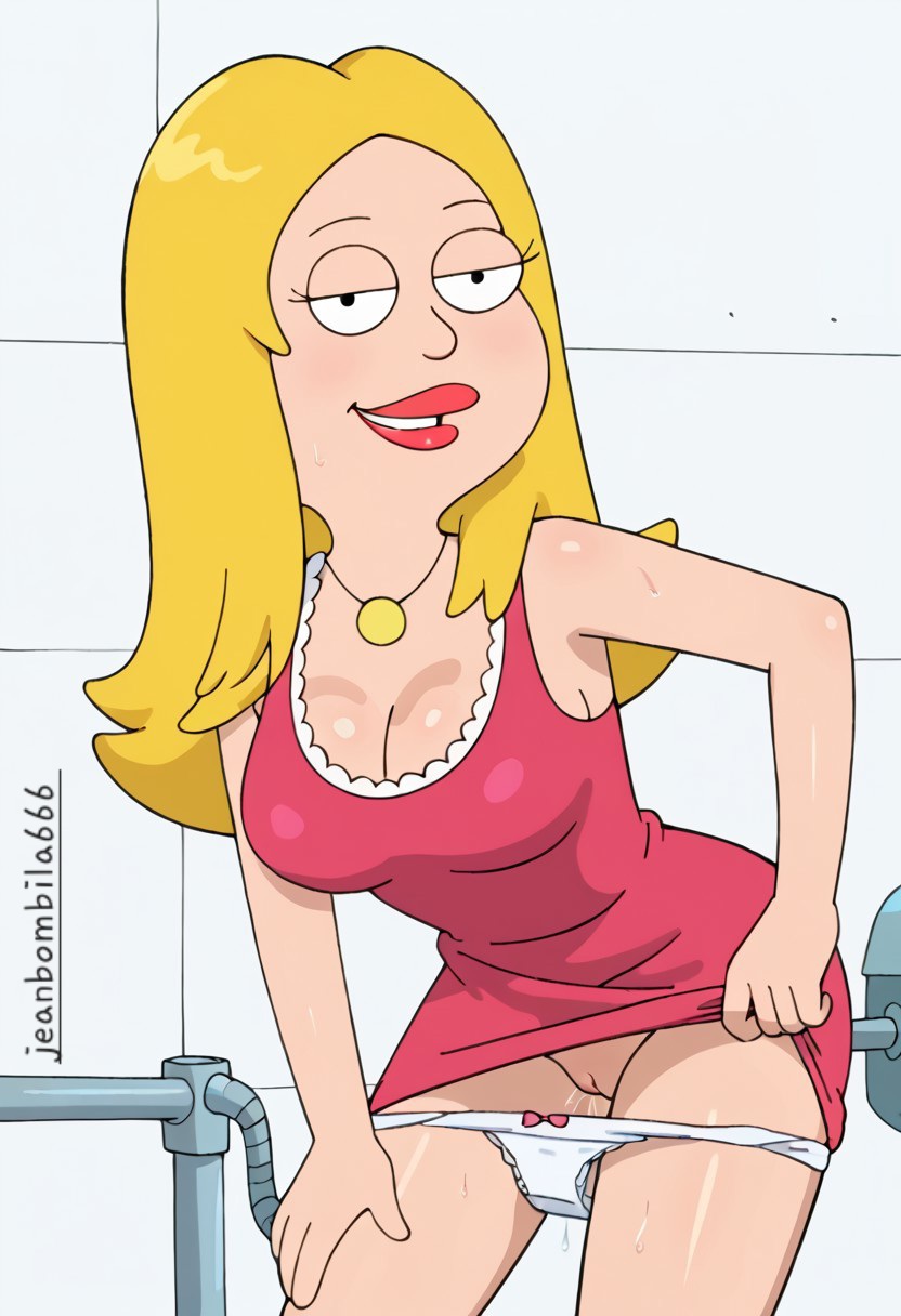 ai generated, american dad, blonde hair, breasts, female, francine smith, jeanbombila666, milf, panties, pussy, pussy juice