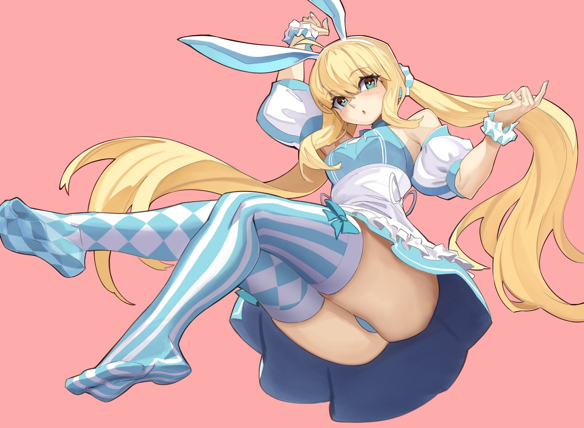 ass, big ass, big breasts, big butt, big thighs, big titties, breasts, bunny ears, clothing, curvaceous, curvaceous female, curvaceous figure, curvy, curvy figure, curvy hips, exnezo, female, female focus, female only, long hair, original, original character, thigh highs, underwear, yellow hair
