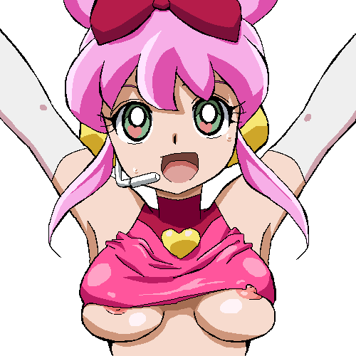 battle_spirits battle_spirits:_shounen_toppa_bashin blush breasts clothing female gomatarou green_eyes my_sunshine nipple_slip nipples open_mouth pink_hair