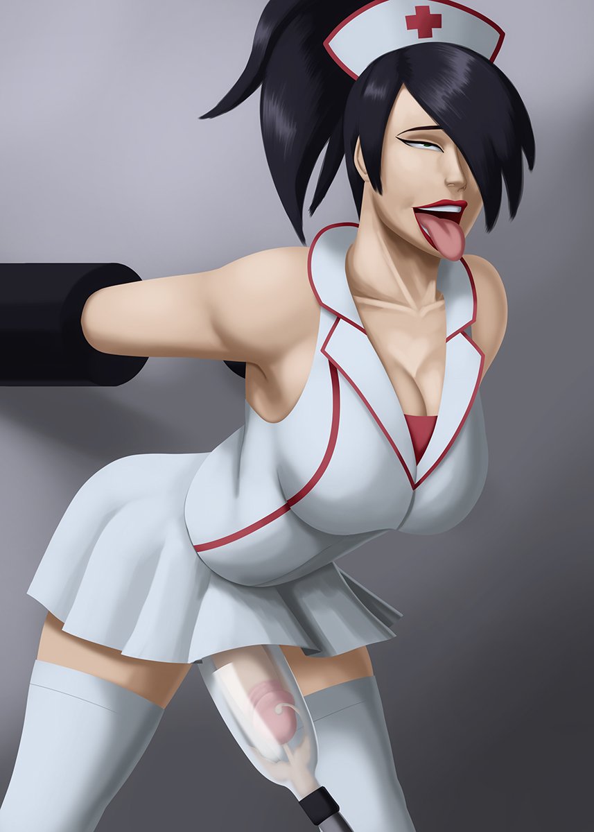 1futa ahe_gao akali alternate_costume anmatiel big_penis bondage breasts cleavage cum cumshot dickgirl ejaculation erection futa_milking futa_only futanari intersex large_breasts large_penis league_of_legends milking milking_machine nurse nurse_akali open_mouth penis penis_milking restrained solo tongue tongue_out