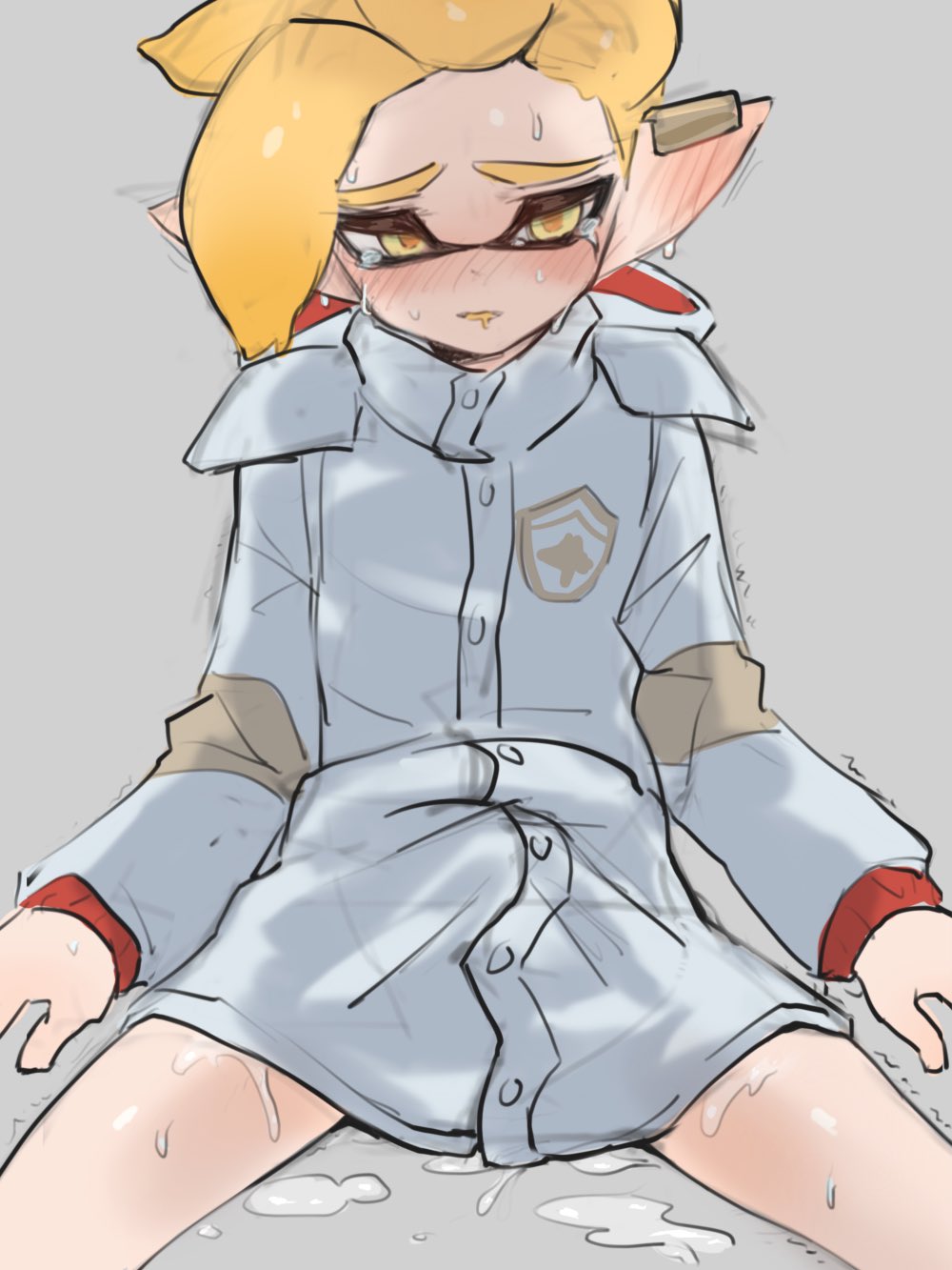 blush, color, cum under clothes, erection, femboy, inkling, jacket, jtveemo, male, male only, nintendo, prince (splatoon), splatoon, splatoon (manga), splatoon (series), tentacle hair