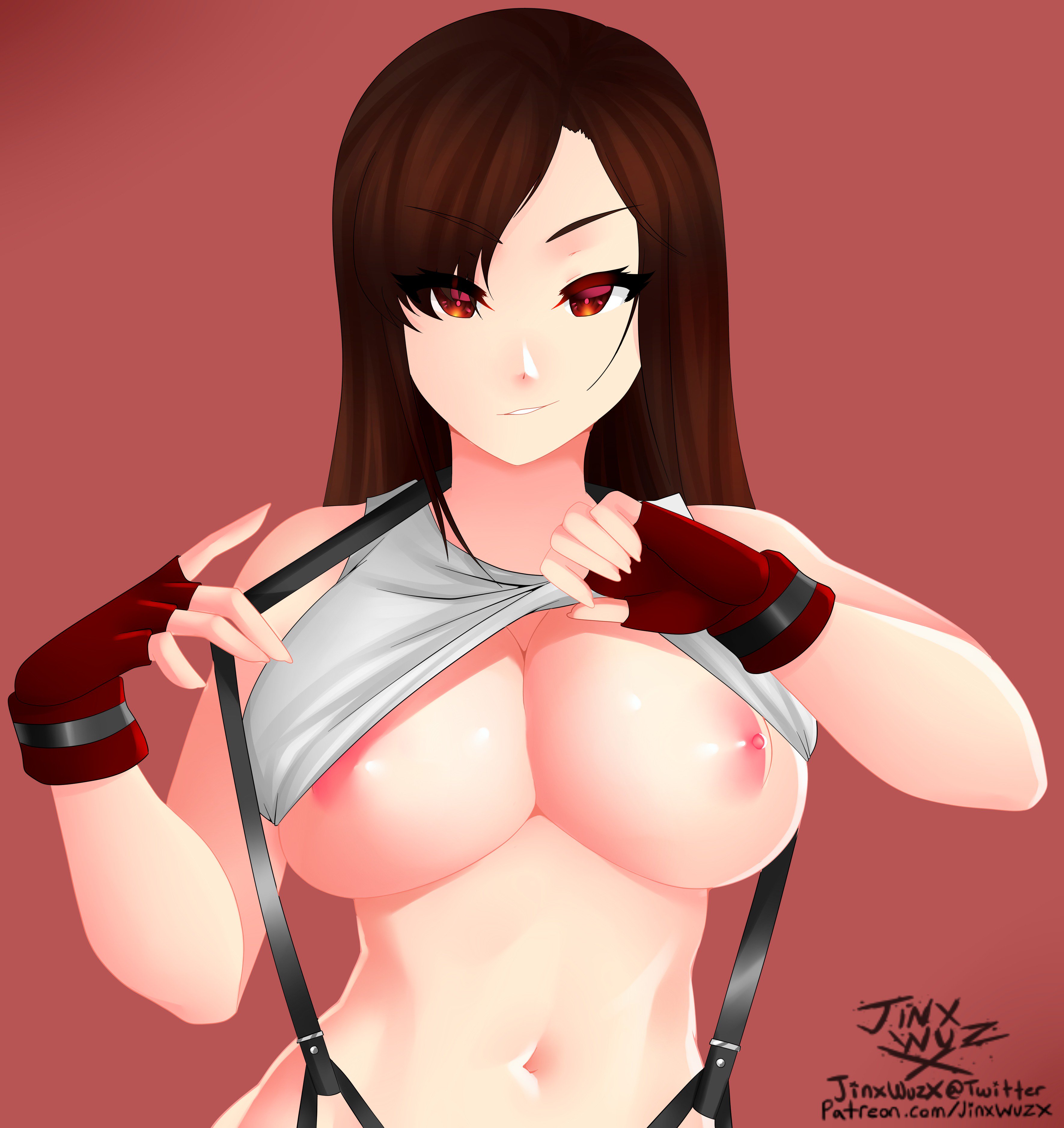 1girls, absurdres, areolae, big breasts, breasts, female, female only, final fantasy, final fantasy vii, highres, jinx-wuz-here, large breasts, looking at viewer, nipples, solo, tifa lockhart