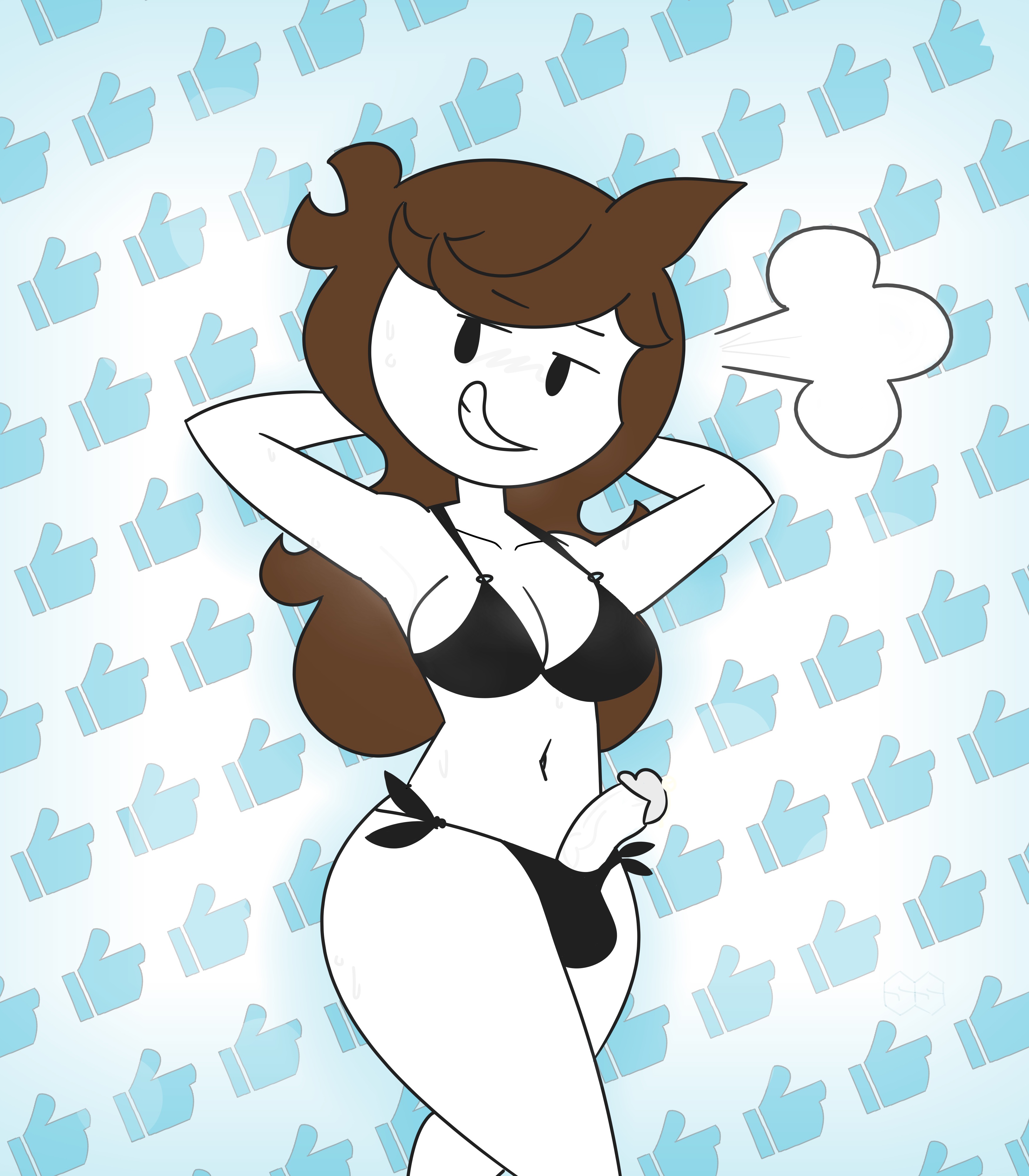1futa, armpits, arms up, ass, balls, big ass, big breasts, big butt, big penis, bikini, bikini bottom, bikini top, bimbo, black eyes, breasts, breath, brown hair, cleavage, clothing, cum, cum drip, curvaceous, curvy, dickgirl, futa only, futanari, grin, intersex, jaiden, jaiden animations, penis, precum, skin, slobbyslapper, smile, sssir, sssir8, sweat, sweatdrop, thick thighs, white skin, youtube, youtuber
