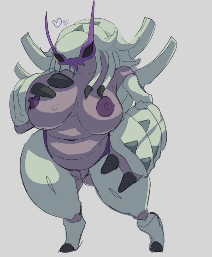 anthro arthropod big_breasts breasts crustacean female golisopod marine nintendo nipples pokémon_(species) pokemon pussy simple_background solo spazkid video_games